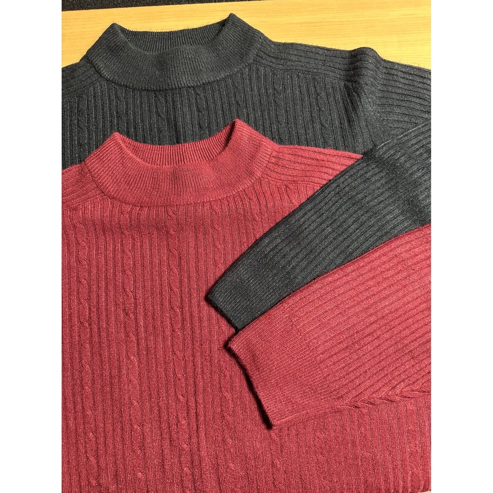 Kobe Crystal-Kobe Mock Neck Sweater Set 2X Burgundy Black Cable Knit 2 Pack